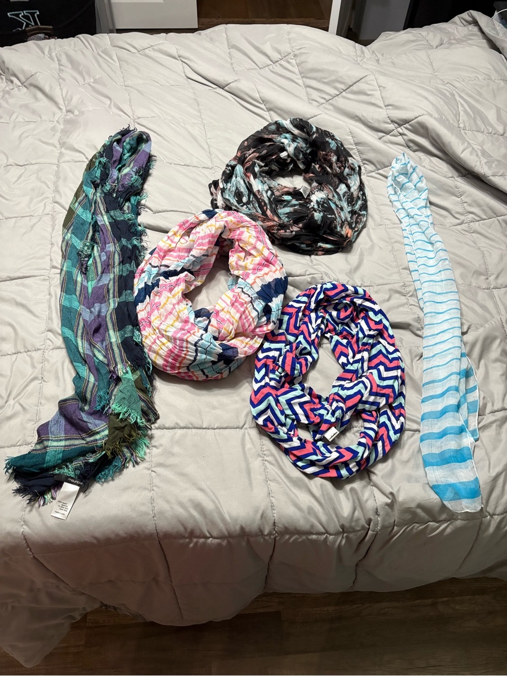 Mixed Pattern Scarf Lot - Plaid, Chevron, Stripes & Floral